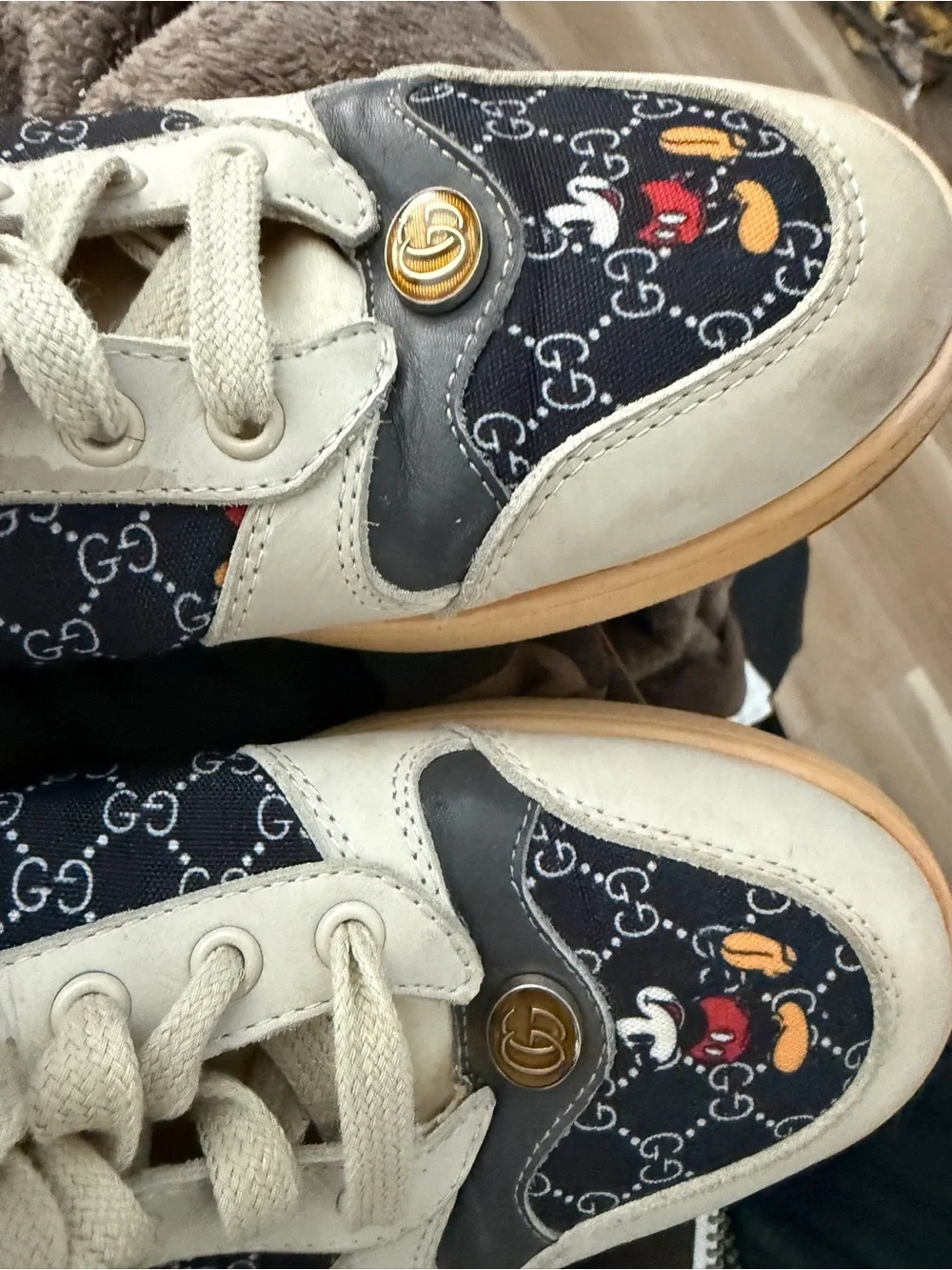 Gucci Navy & Cream Mickey Monogram Low-Top Sneakers